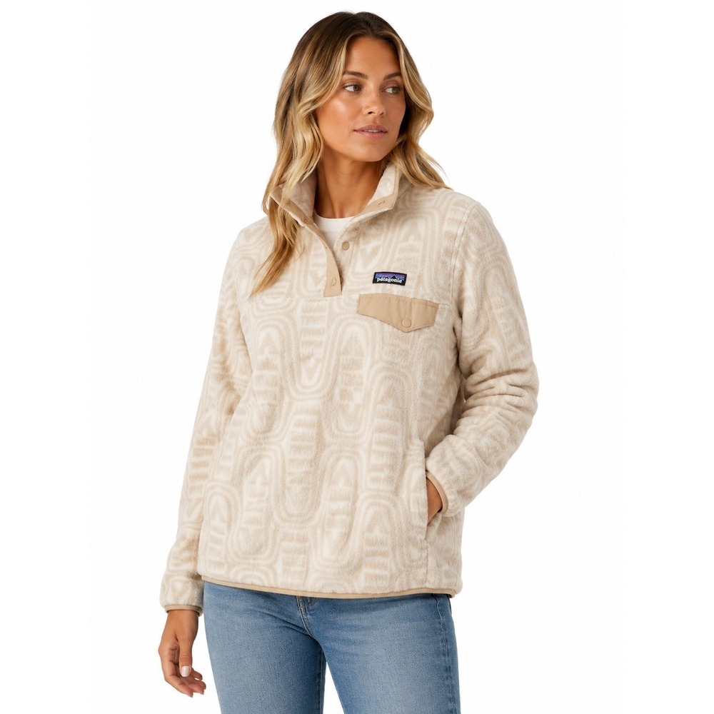 Patagonia Womens Synchilla Snap-T Fleece Pullover Flow Dyno White Large NWT